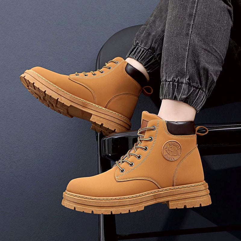 Couple'S Yellow Martin Boots Autumn British Style Vintage Mid-Top Workwear Boots High-Top Outdoor Shoes Thick Sole - Image 1